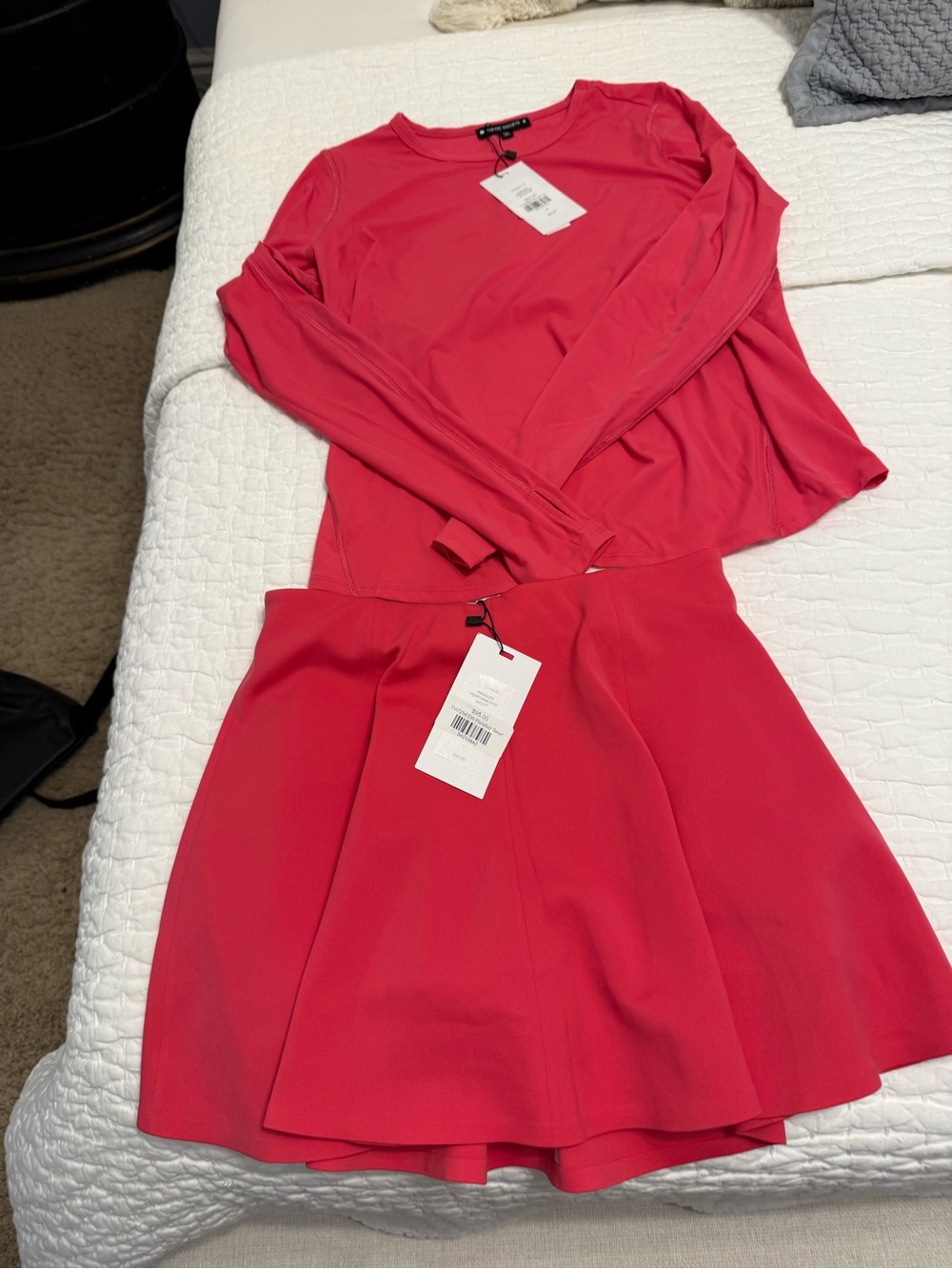 Women’s Athletic tennis or PickleballLong Sleeve Top and Skirt Set in Bright Pin